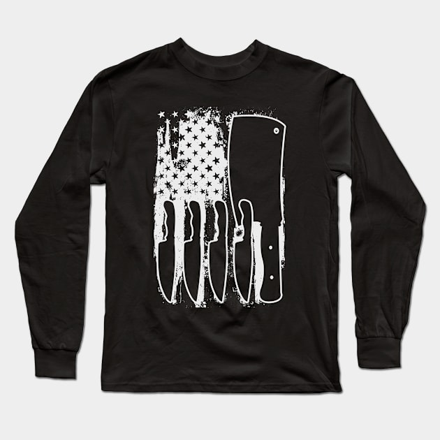 Chef Cook USA Flag Knives Long Sleeve T-Shirt by CreativeGiftShop